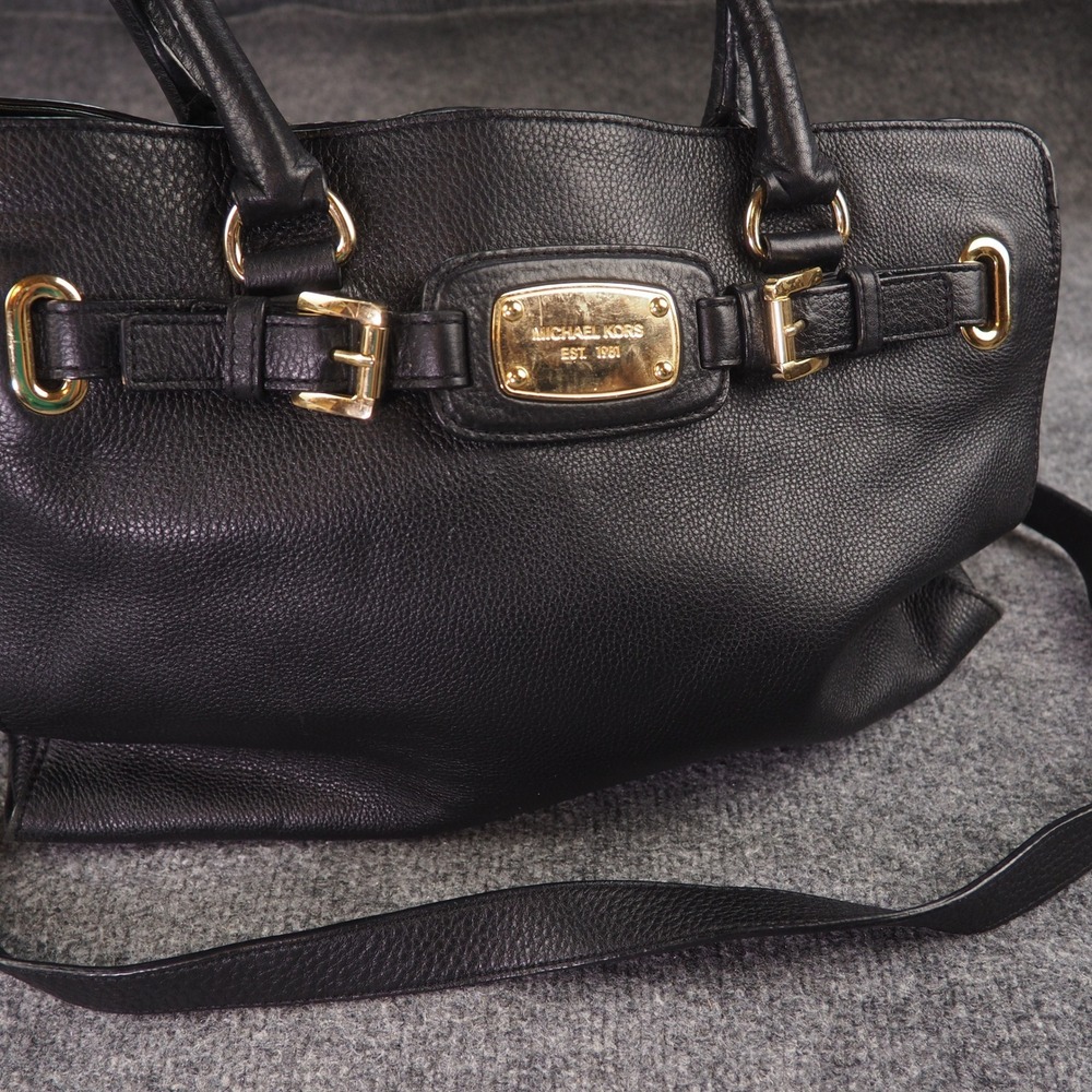 Michael Kors Hamilton Satchel Black Pebbled Leather Padlock Bag 38T1XHMT9L